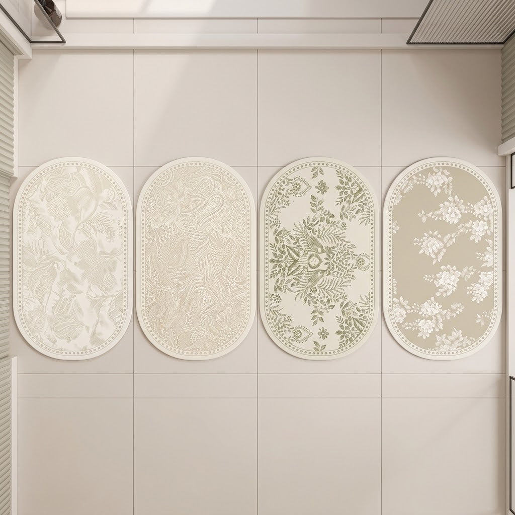 Tapis de Bain Floréa – Motif Floral Sculpté en Diatomée Anti-Dérapant