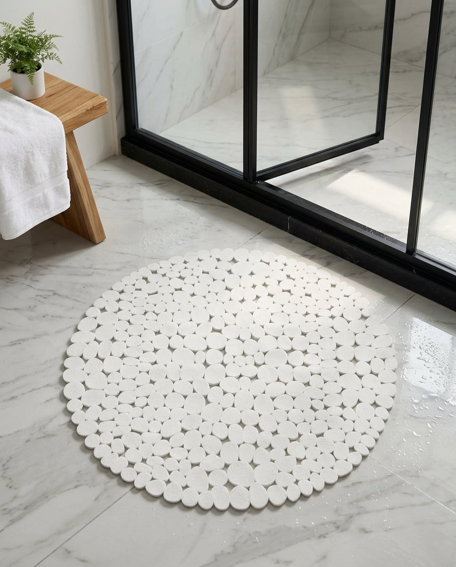 Tapis de Douche Rond Antidérapant Effet Galets Rondéa