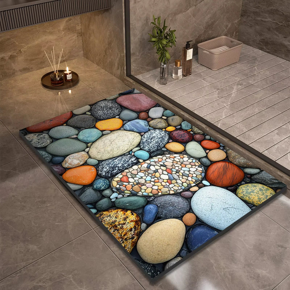 Tapis de Bain Antidérapant Galets Multicolores Galéa
