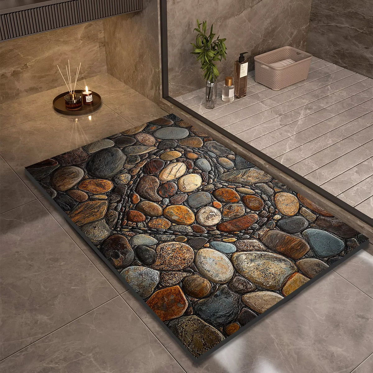 Tapis de Bain Antidérapant Galets Multicolores Galéa