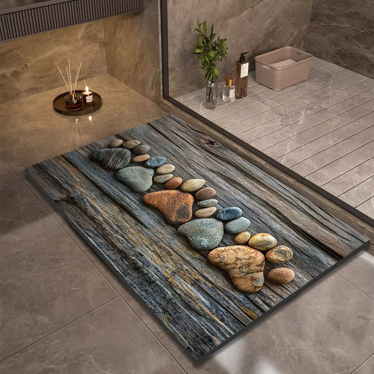 Tapis de Bain Antidérapant Galets Multicolores Galéa