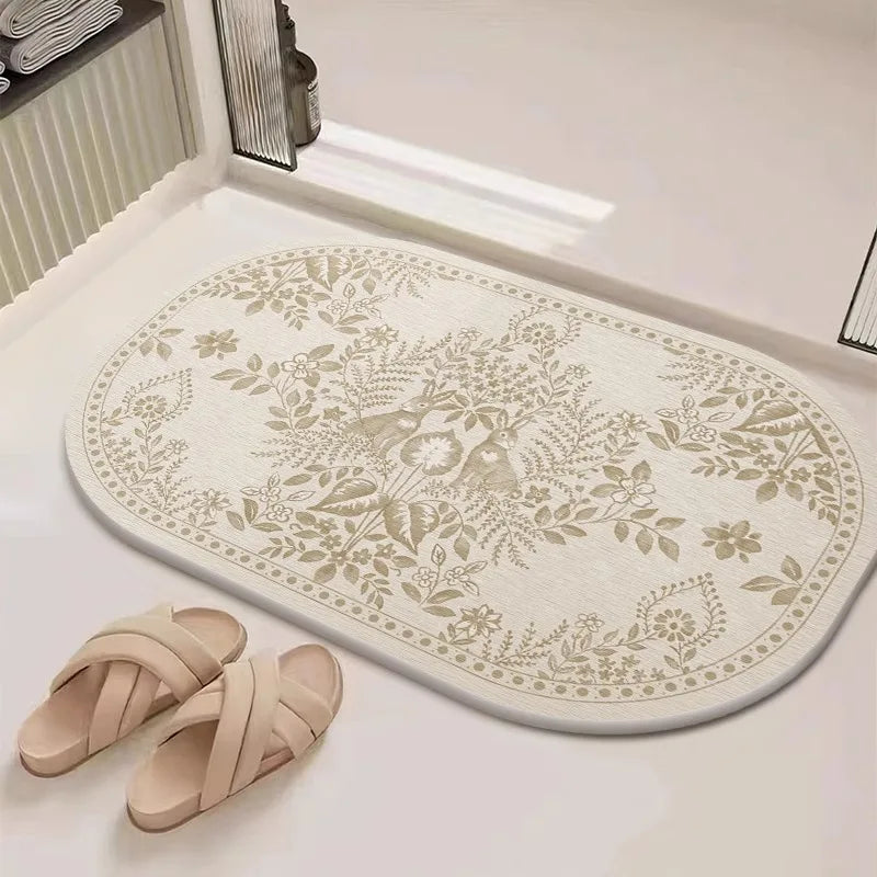 Tapis de Bain Floréa – Motif Floral Sculpté en Diatomée Anti-Dérapant