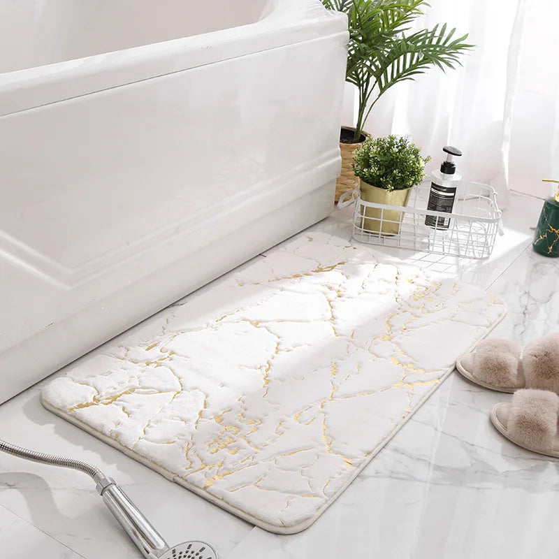 Tapis de Bain Antidérapant Effet Marbre Doré Lumina