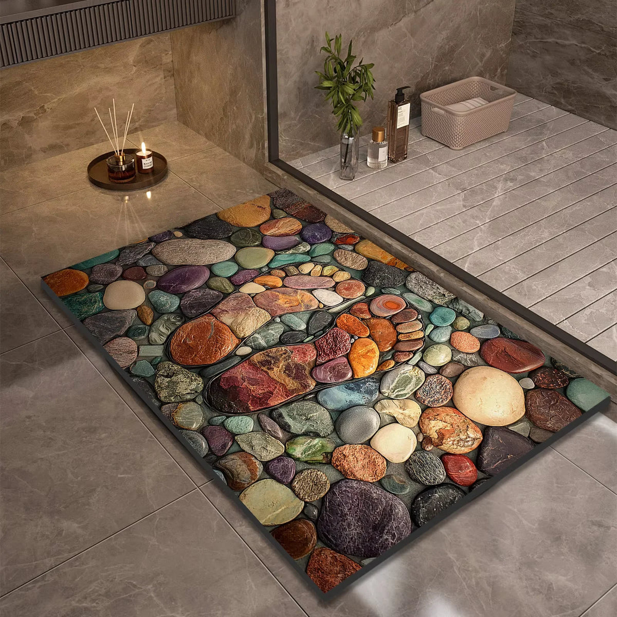 Tapis de Bain Antidérapant Galets Multicolores Galéa