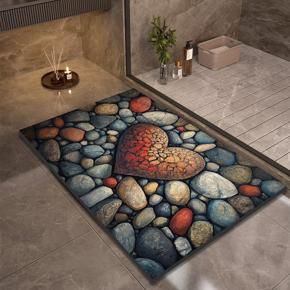 Tapis de Bain Antidérapant Galets Multicolores Galéa