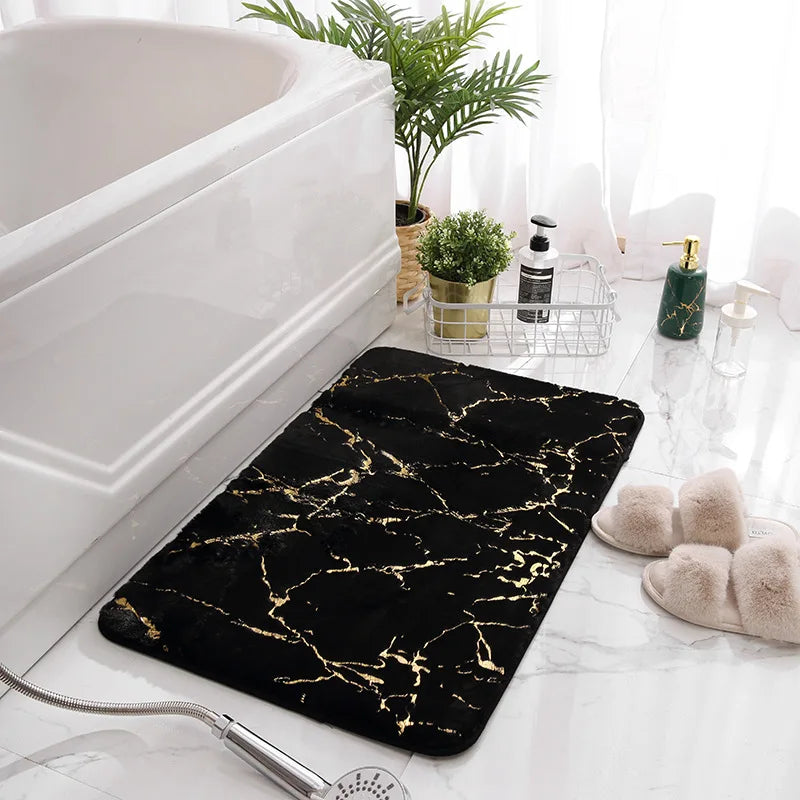 Tapis de Bain Antidérapant Effet Marbre Doré Lumina