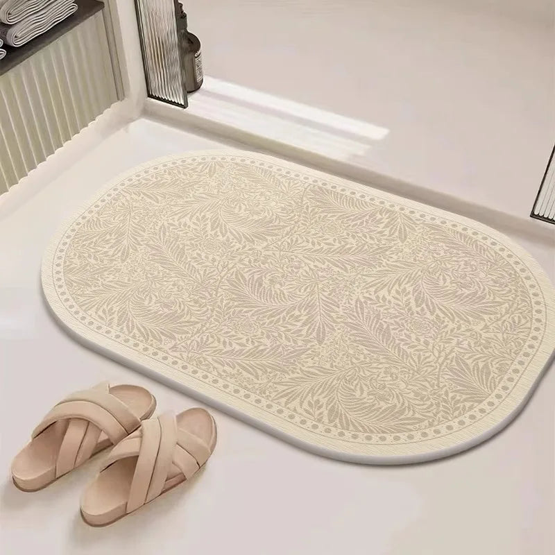 Tapis de Bain Floréa – Motif Floral Sculpté en Diatomée Anti-Dérapant