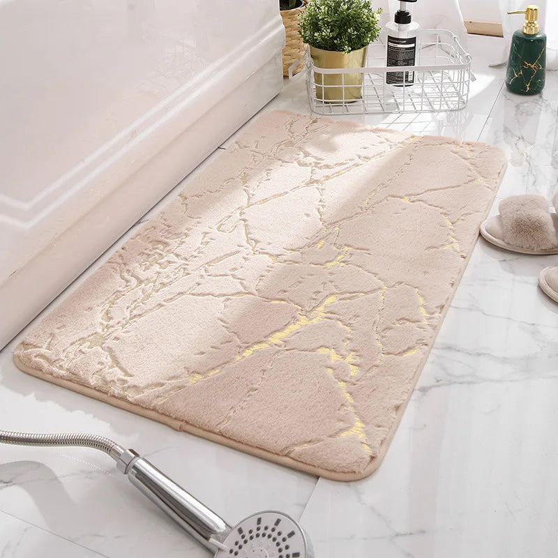Tapis de Bain Antidérapant Effet Marbre Doré Lumina