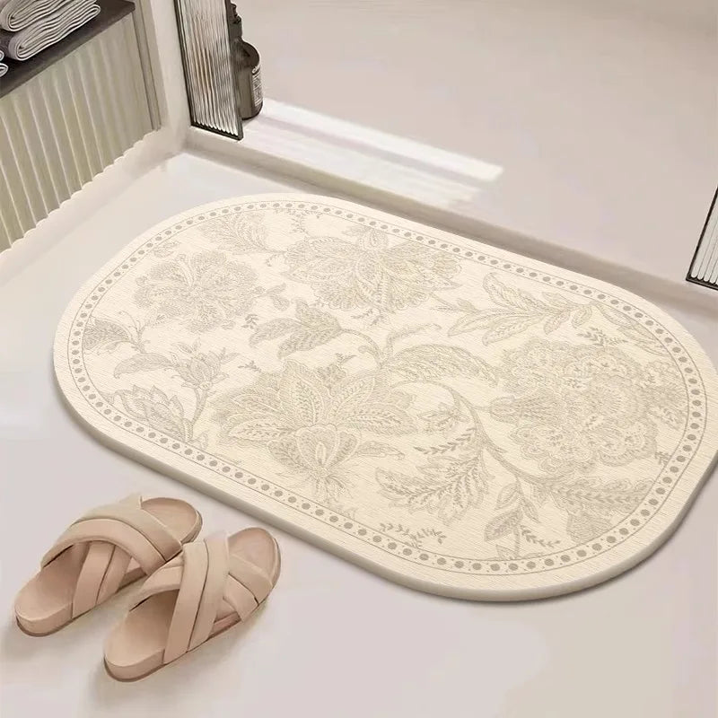 Tapis de Bain Floréa – Motif Floral Sculpté en Diatomée Anti-Dérapant