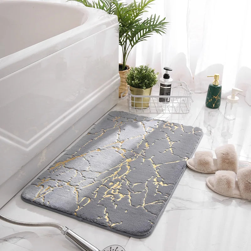 Tapis de Bain Antidérapant Effet Marbre Doré Lumina