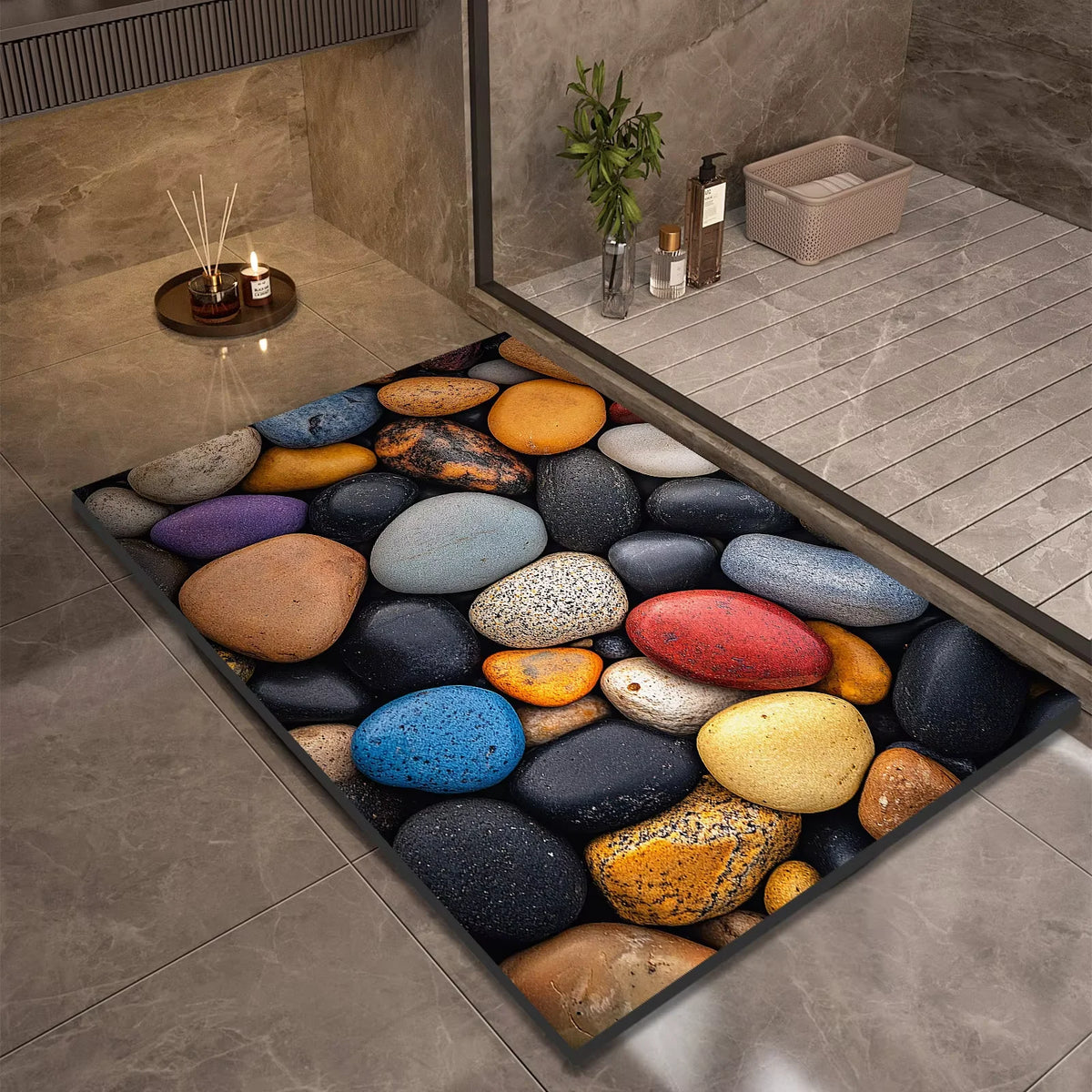Tapis de Bain Antidérapant Galets Multicolores Galéa