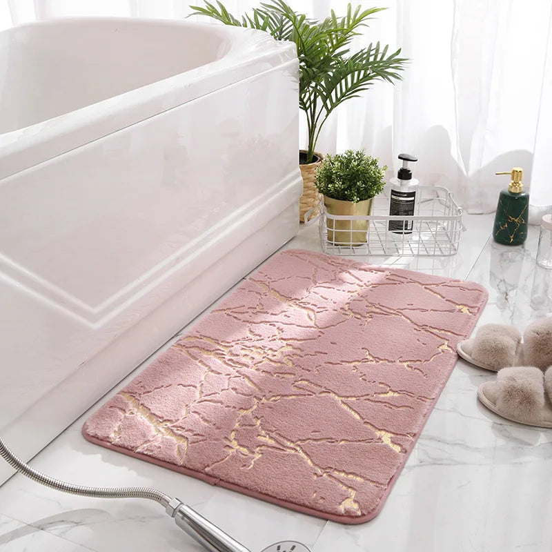 Tapis de Bain Antidérapant Effet Marbre Doré Lumina