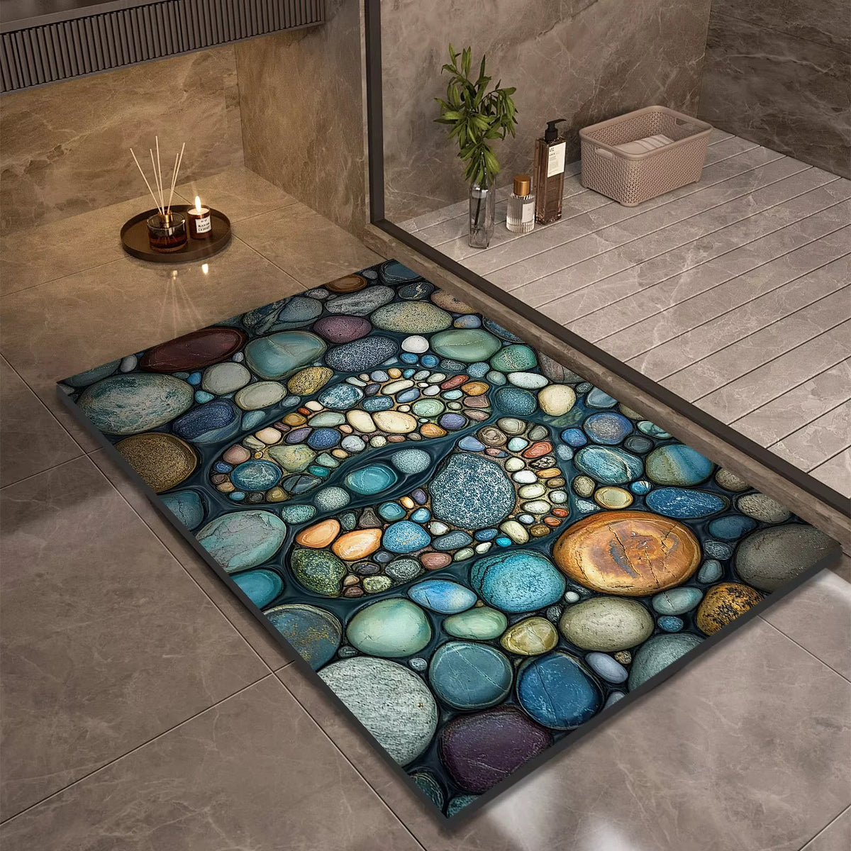 Tapis de Bain Antidérapant Galets Multicolores Galéa