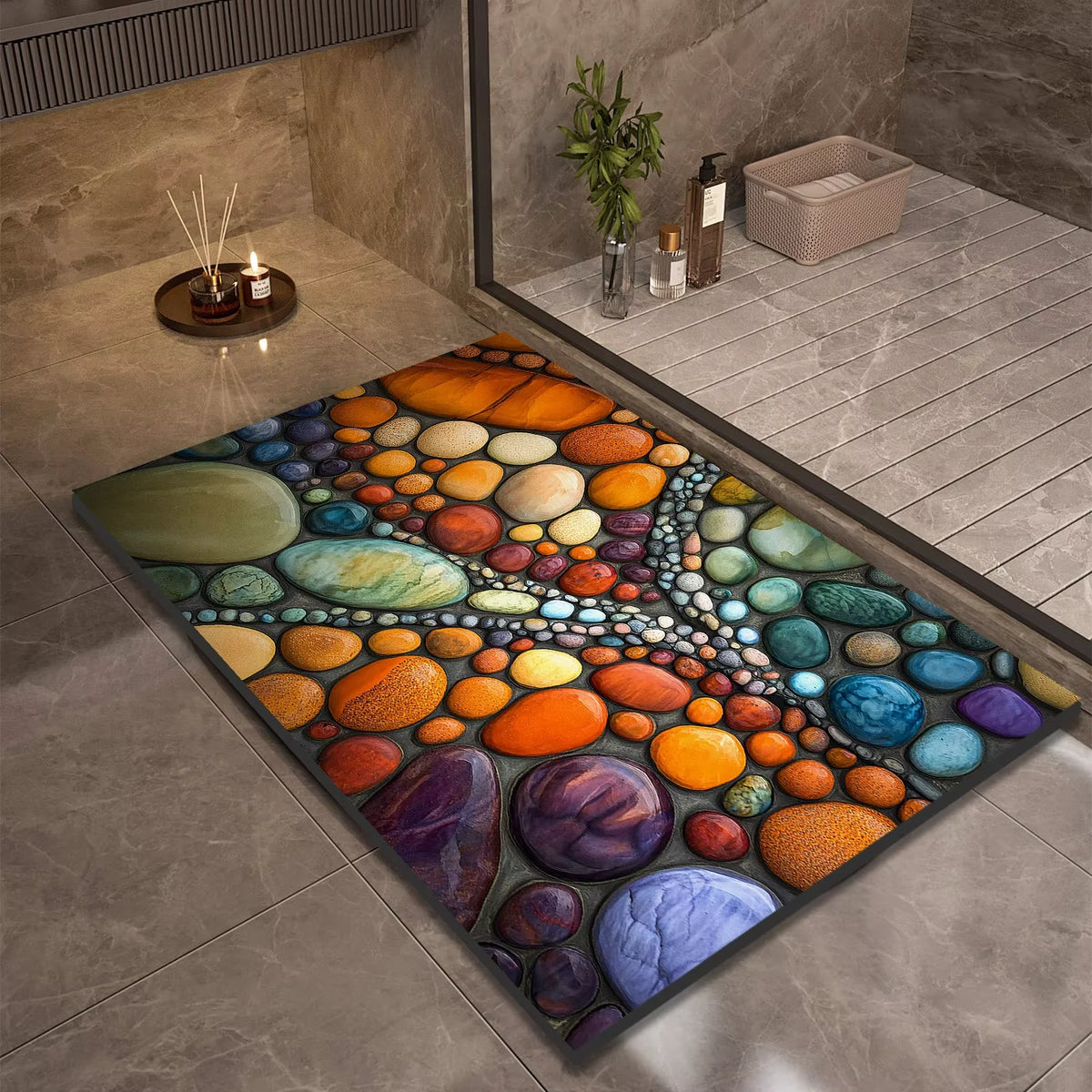 Tapis de Bain Antidérapant Galets Multicolores Galéa