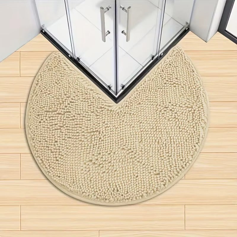 Tapis d'angle Lunéa coloris Champagne devant une douche d'angle