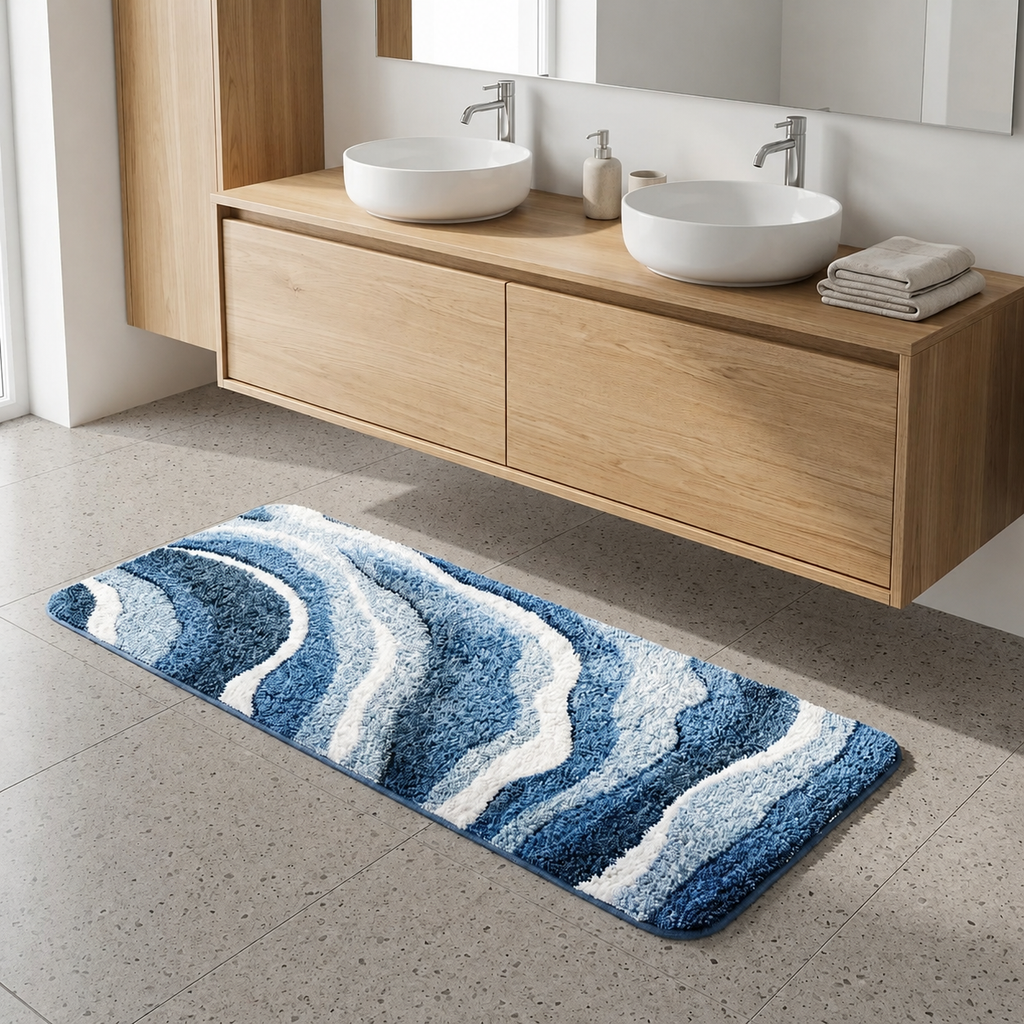 Tapis de Bain Antidérapant Vagues Bleues Ondéa