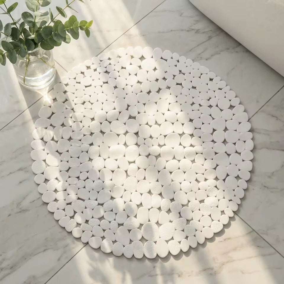Tapis de douche rond Rondéa blanc effet galets