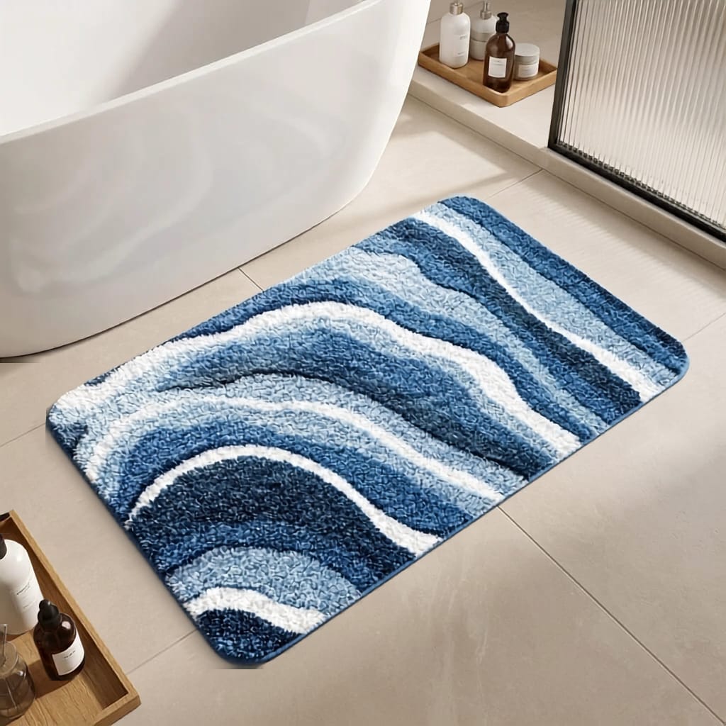 Tapis de Bain Antidérapant Vagues Bleues Ondéa