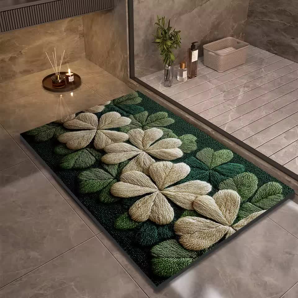 Tapis de Bain Antidérapant Boue de Diatomée Motif Trèfle 3D Trèfléa