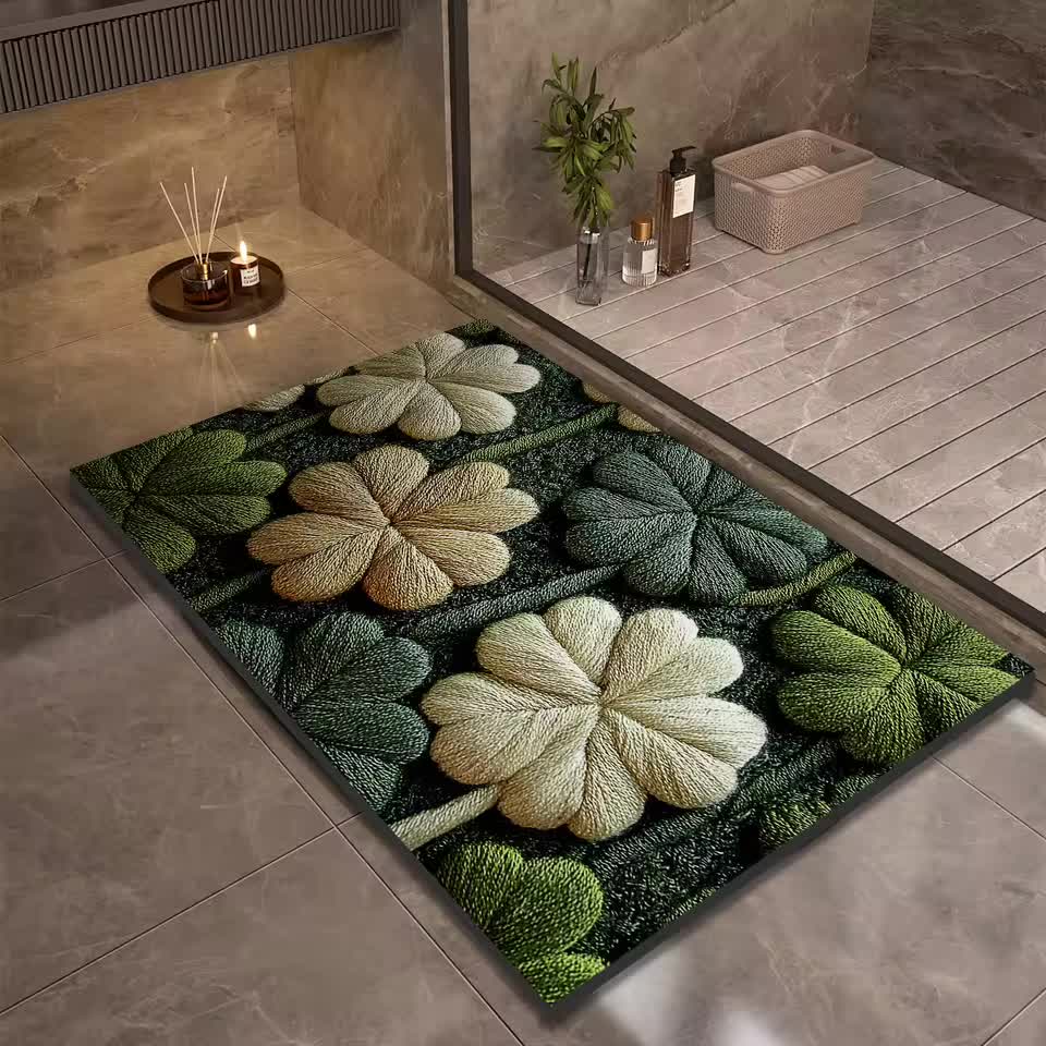 Tapis de Bain Antidérapant Boue de Diatomée Motif Trèfle 3D Trèfléa