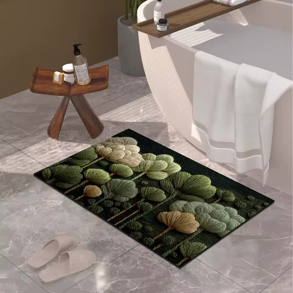 Tapis de Bain Antidérapant Boue de Diatomée Motif Trèfle 3D Trèfléa