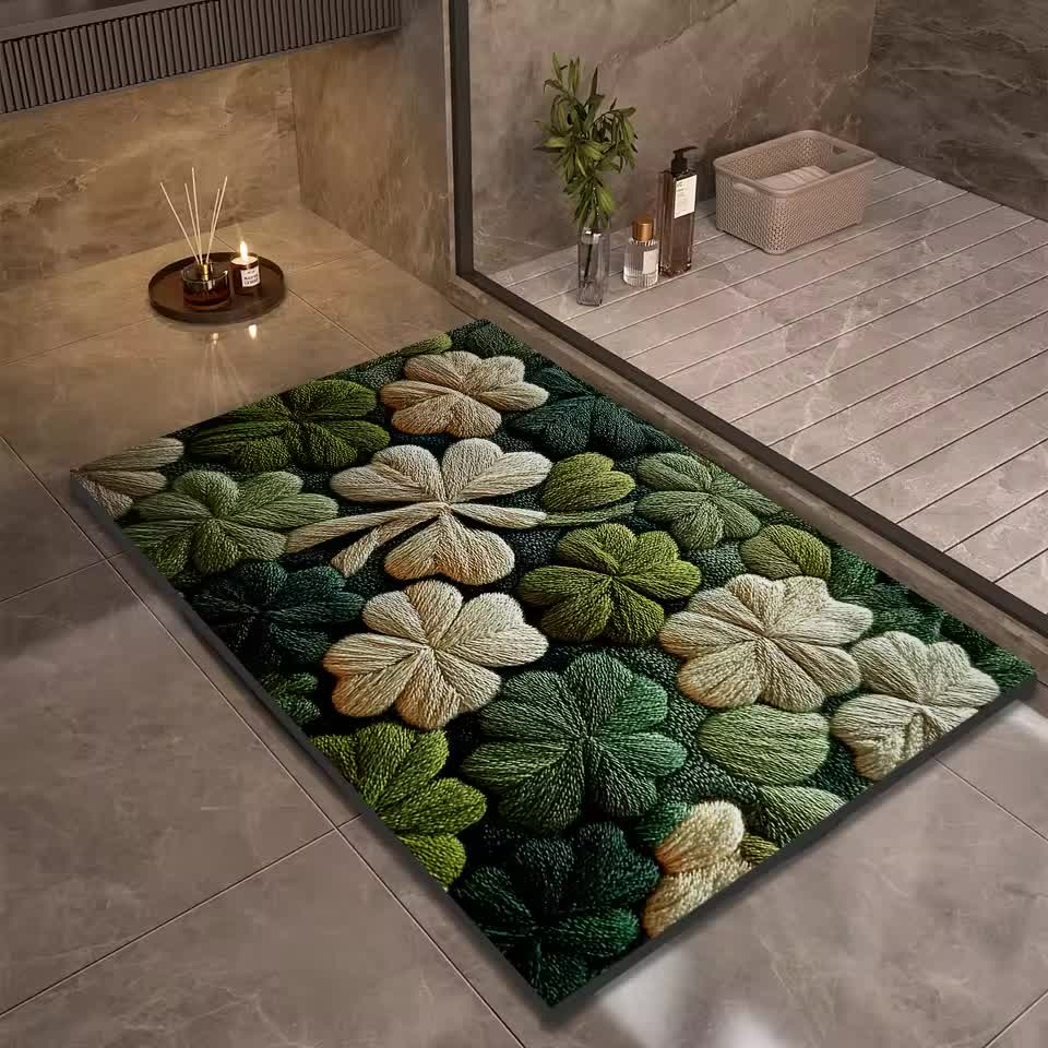 Tapis de Bain Antidérapant Boue de Diatomée Motif Trèfle 3D Trèfléa