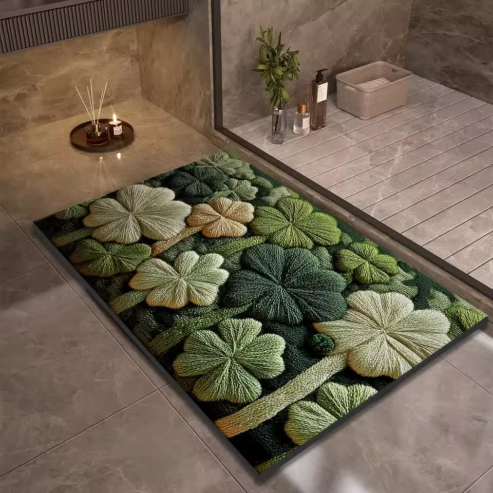 Tapis de Bain Antidérapant Boue de Diatomée Motif Trèfle 3D Trèfléa
