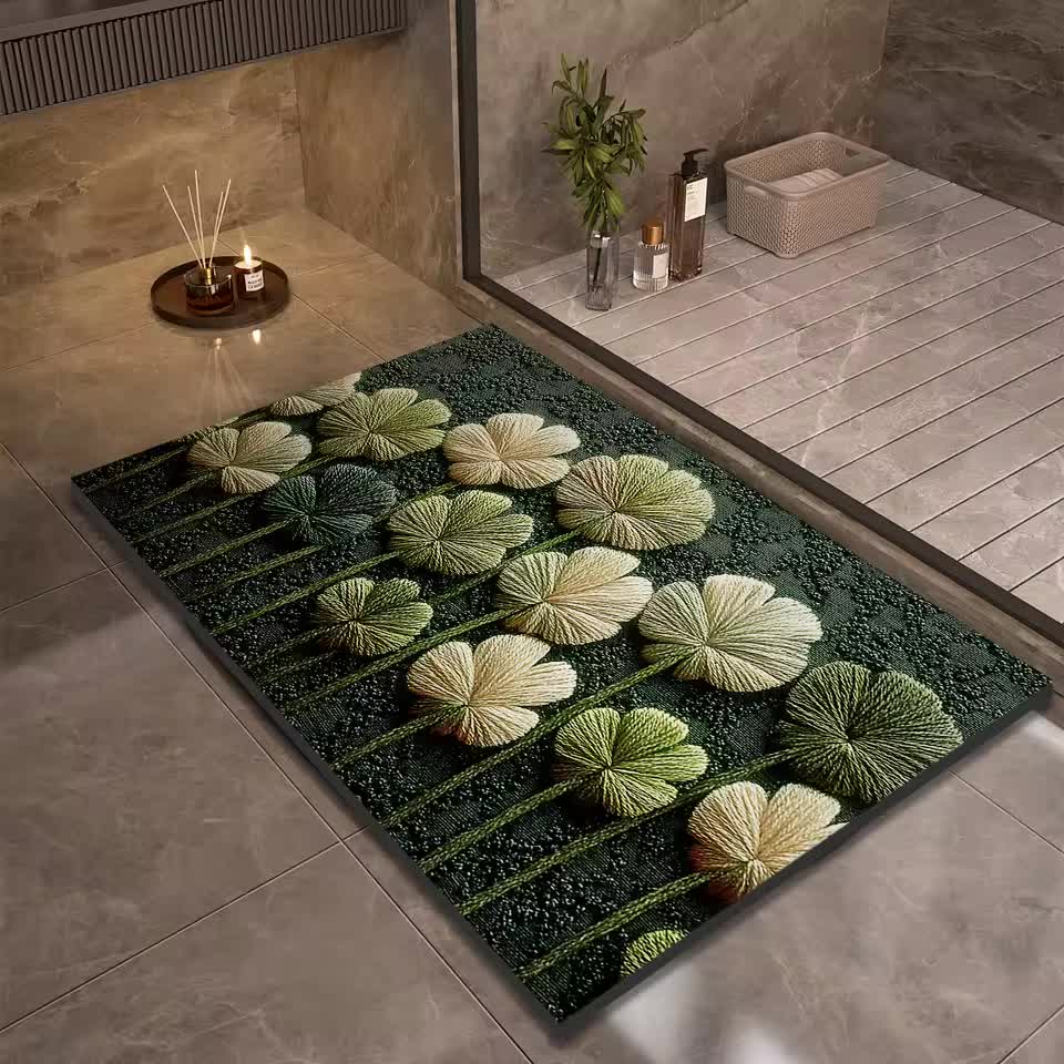 Tapis de Bain Antidérapant Boue de Diatomée Motif Trèfle 3D Trèfléa