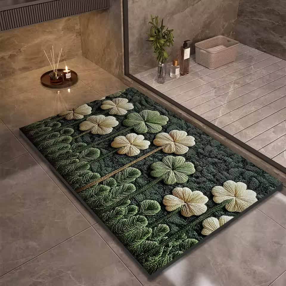 Tapis de Bain Antidérapant Boue de Diatomée Motif Trèfle 3D Trèfléa
