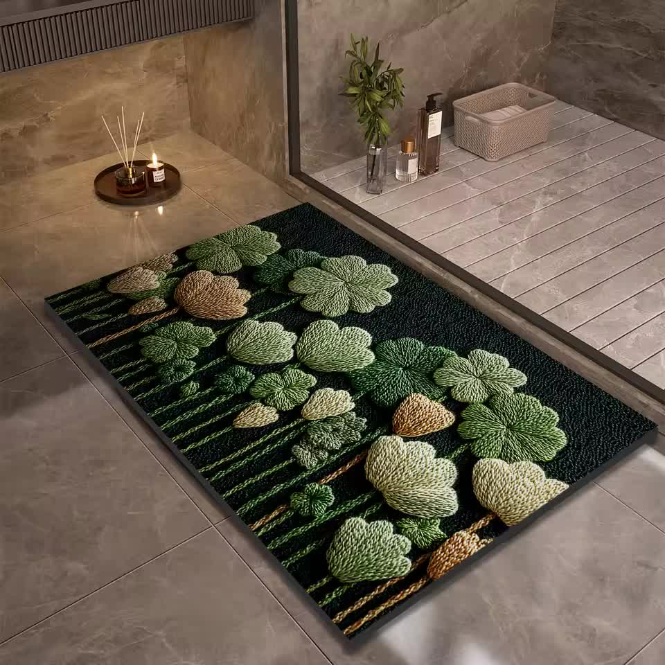 Tapis de Bain Antidérapant Boue de Diatomée Motif Trèfle 3D Trèfléa