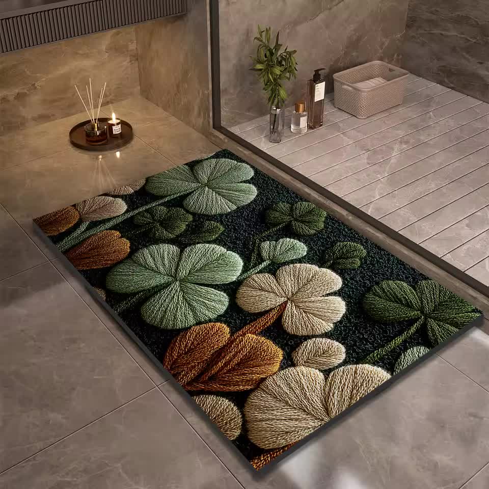 Tapis de Bain Antidérapant Boue de Diatomée Motif Trèfle 3D Trèfléa