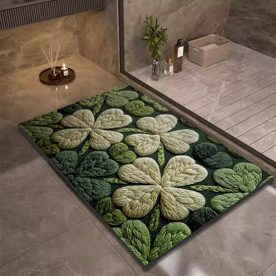 Tapis de Bain Antidérapant Boue de Diatomée Motif Trèfle 3D Trèfléa