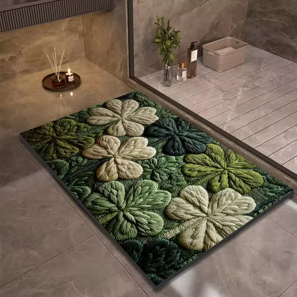 Tapis de Bain Antidérapant Boue de Diatomée Motif Trèfle 3D Trèfléa